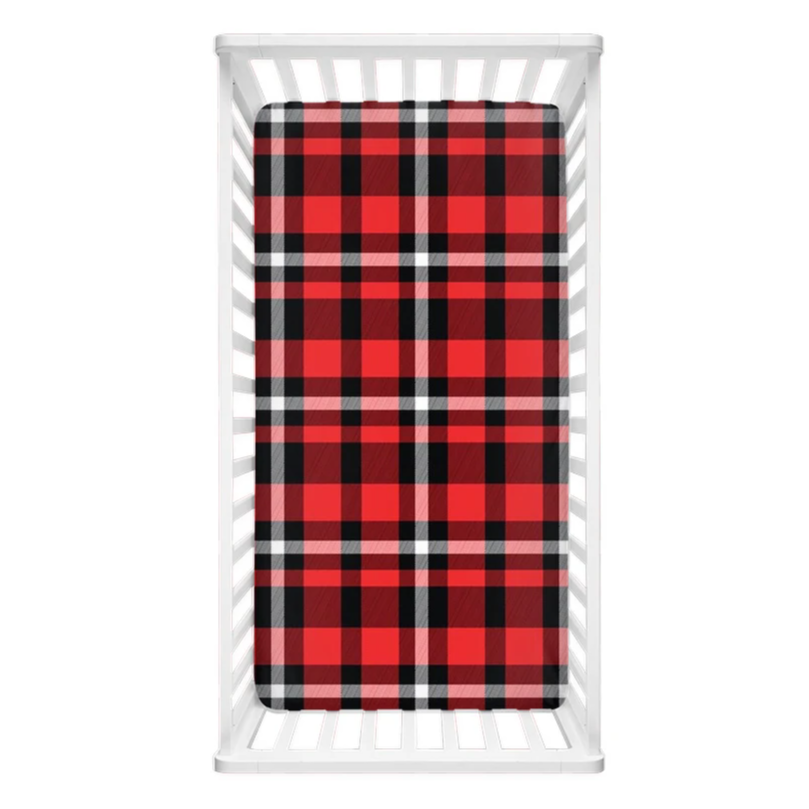 Red Plaid Jersey Knit Crib Sheets, Lodge Nursery, Lumberjack Nursery Theme - Lindsay Ann Artistry