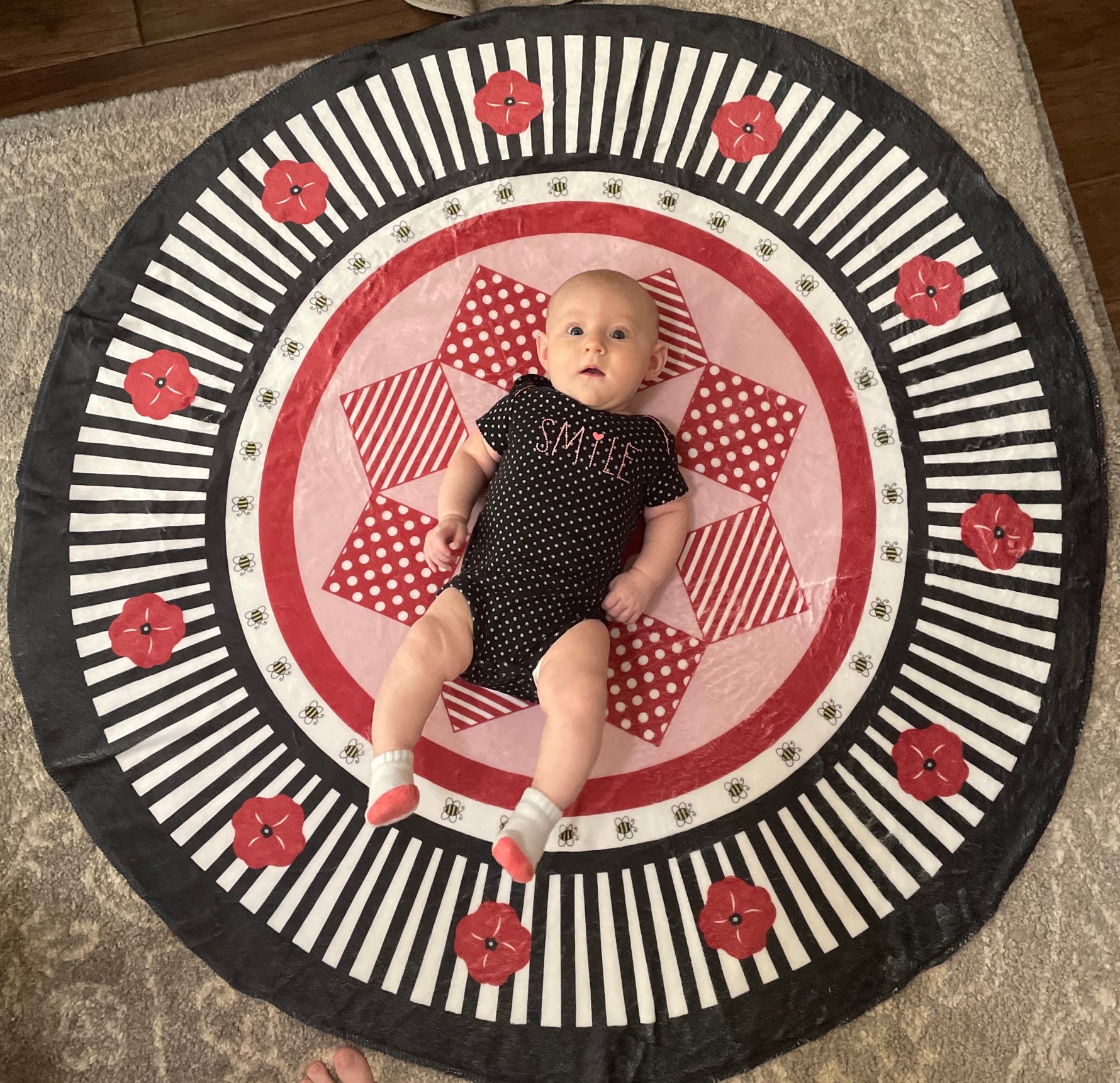 Poppies & Patchwork - 45” Circular Minky Blanket - Lindsay Ann Artistry