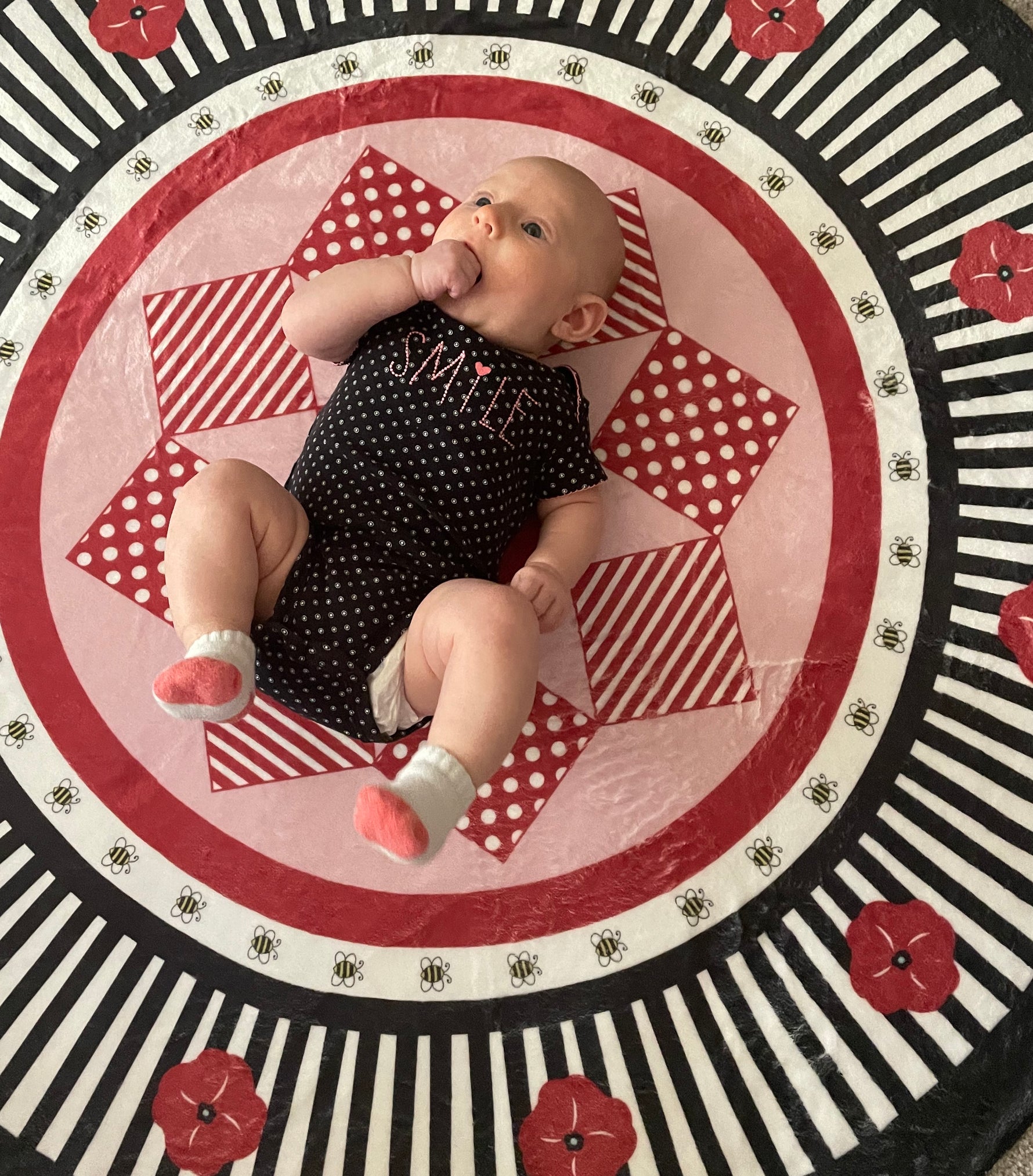 Poppies & Patchwork - 45” Circular Minky Blanket - Lindsay Ann Artistry