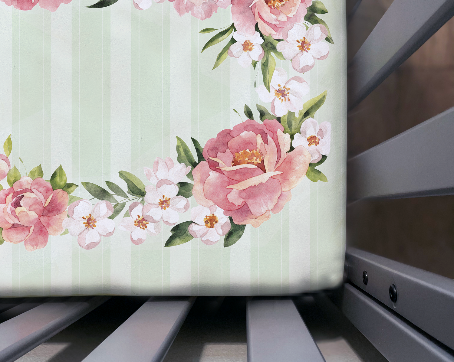 Pinstripes and Peonies Crib Sheet - Lindsay Ann Artistry